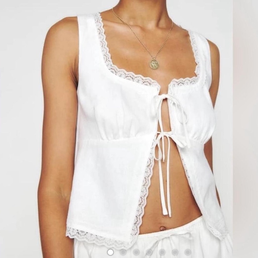Reformation Ivory Lace-Edged Top